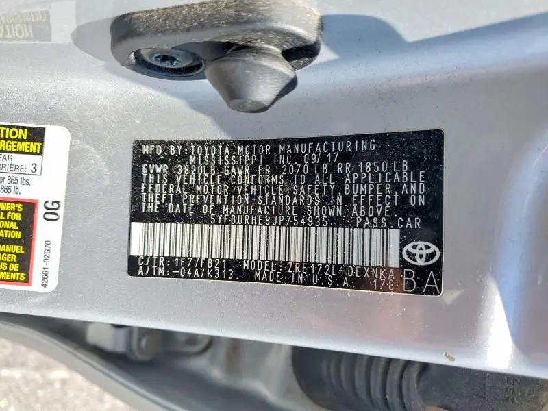 2018 TOYOTA COROLLA LE  