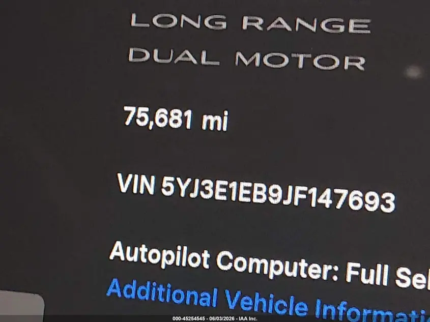 2018 TESLA MODEL 3 LONG RANGE/PERFORMANCE
