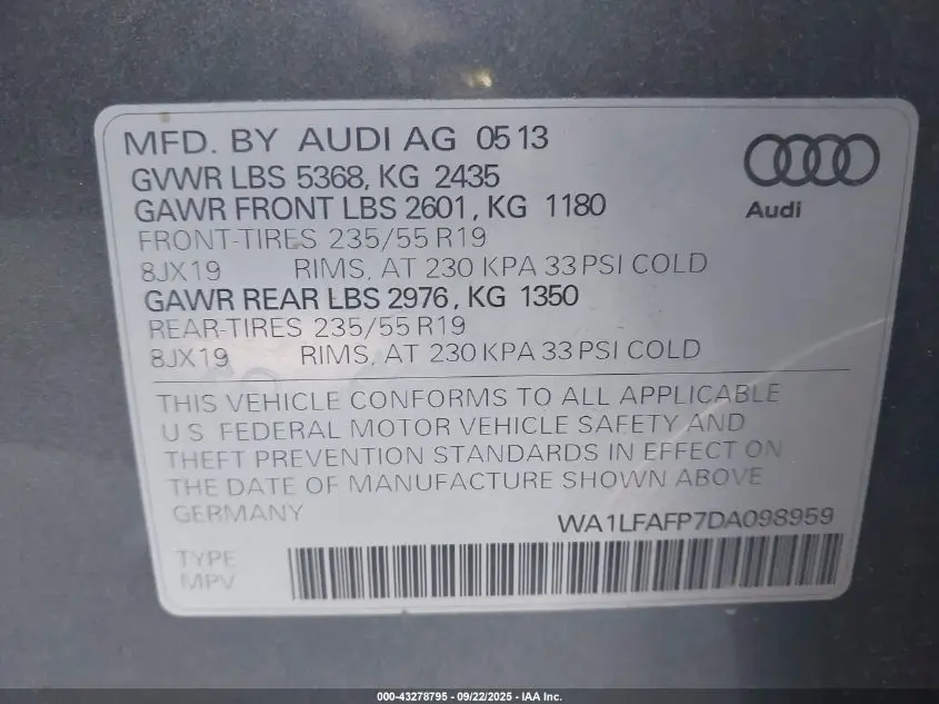 2013 AUDI Q5 2.0T PREMIUM