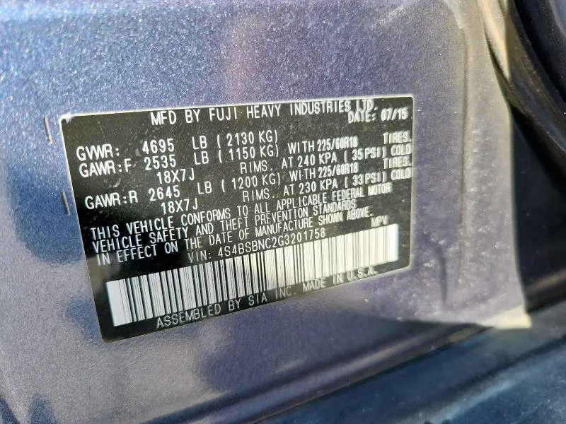 2016 SUBARU OUTBACK 2.5I LIMITED  