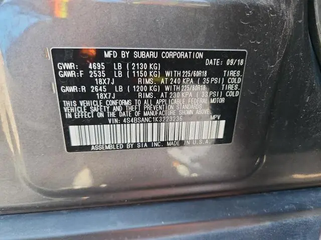 2019 SUBARU OUTBACK 2.5I LIMITED  
