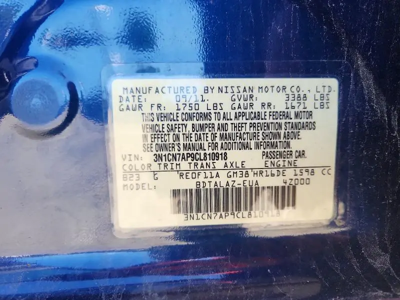 2012 NISSAN VERSA 1.6 S  