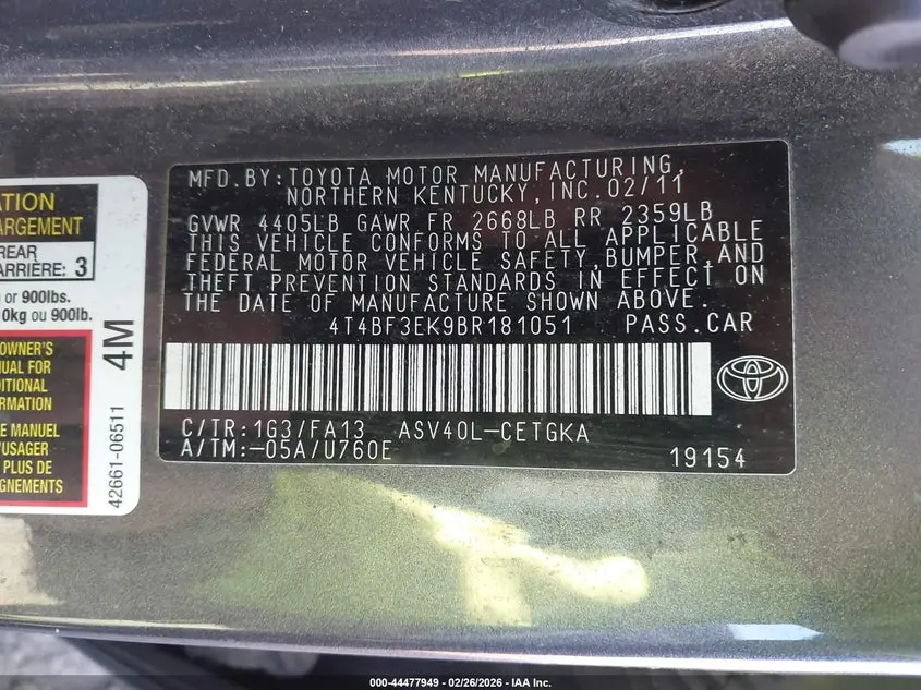 2011 TOYOTA CAMRY XLE