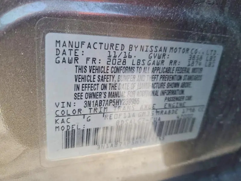 2017 NISSAN SENTRA S  