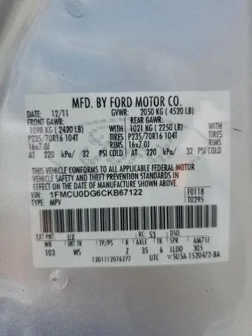 2012 FORD ESCAPE XLT  