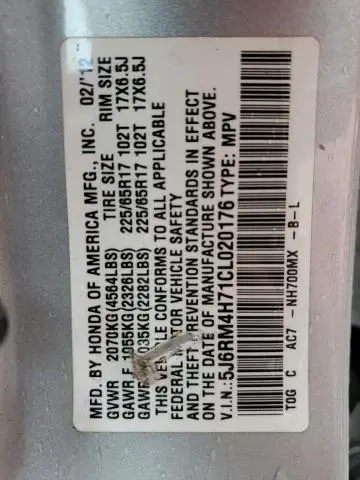 2012 HONDA CR-V EXL  