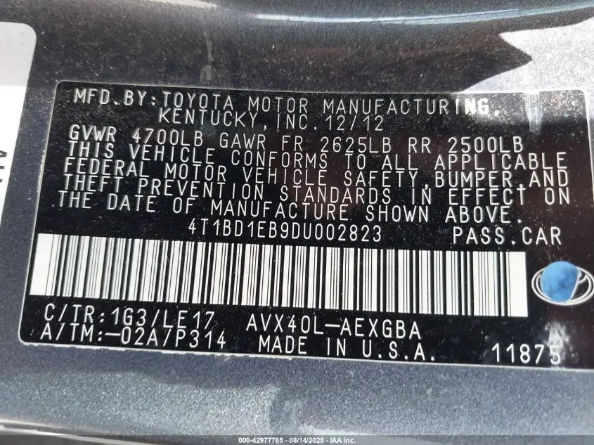 2013 TOYOTA AVALON HYBRID XLE TOURING