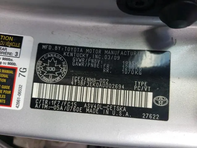 2010 TOYOTA CAMRY BASE  
