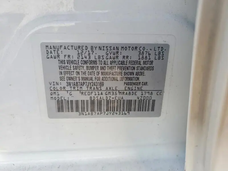 2018 NISSAN SENTRA SV  