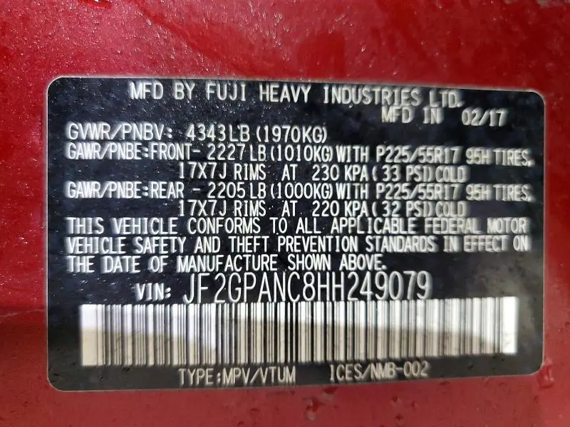 2017 SUBARU CROSSTREK LIMITED  