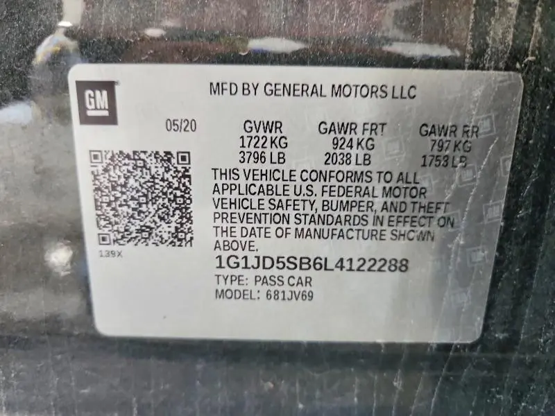 2020 CHEVROLET SONIC LT  