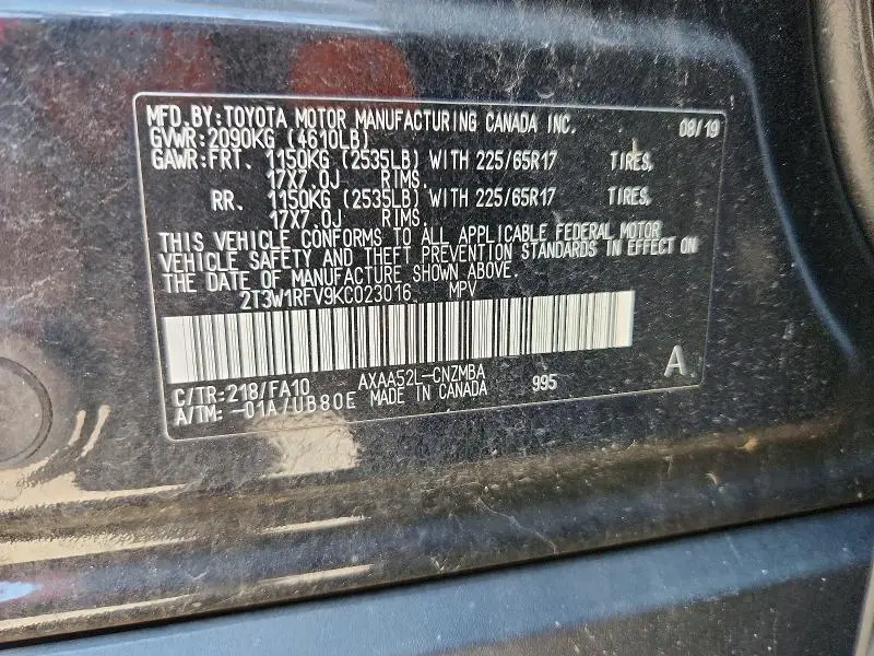 2019 TOYOTA RAV4 XLE  