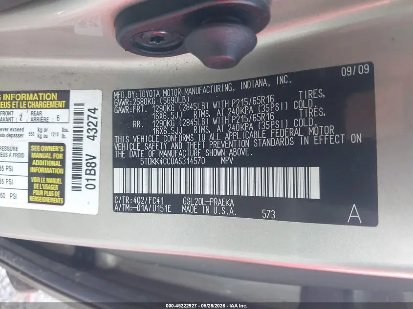 2010 TOYOTA SIENNA LE