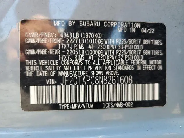 2022 SUBARU CROSSTREK PREMIUM  
