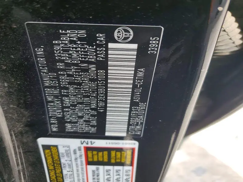 2011 TOYOTA CAMRY LE  