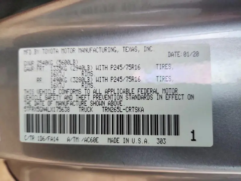 2020 TOYOTA TACOMA ACCESS CAB  
