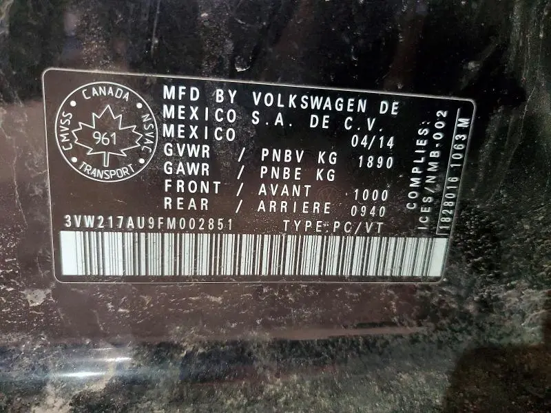 2015 VOLKSWAGEN GOLF   