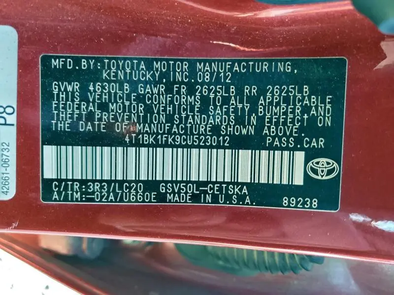 2012 TOYOTA CAMRY SE  