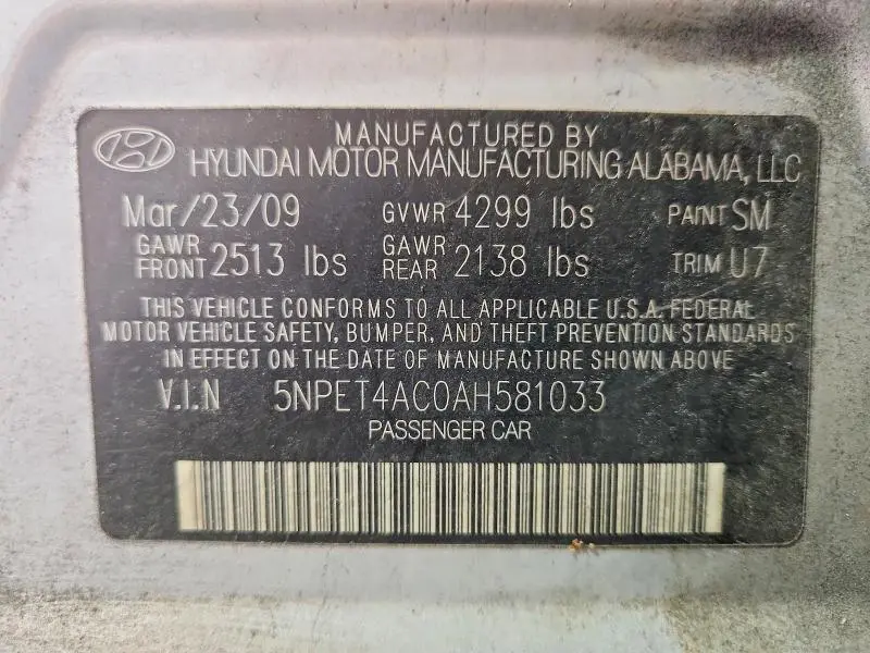 2010 HYUNDAI SONATA GLS  