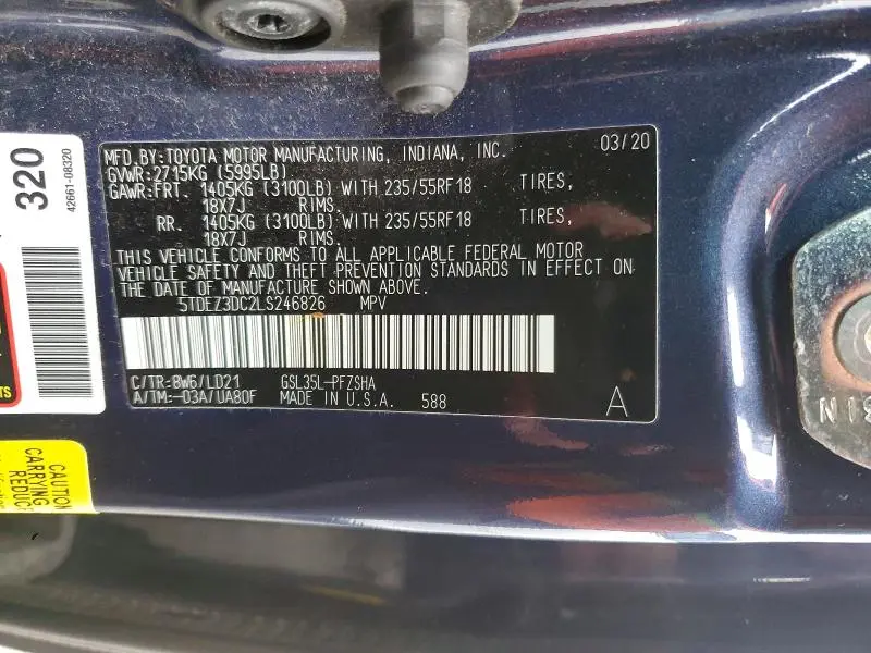 2020 TOYOTA SIENNA LIMITED 7-PASSENGER  