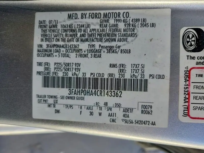 2012 FORD FUSION SE  