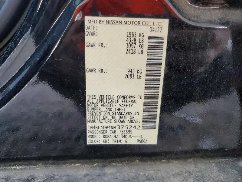 2022 NISSAN ALTIMA SV  