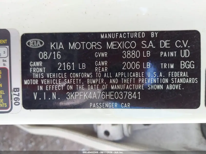 2017 KIA FORTE LX