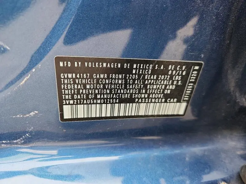 2017 VOLKSWAGEN GOLF S  