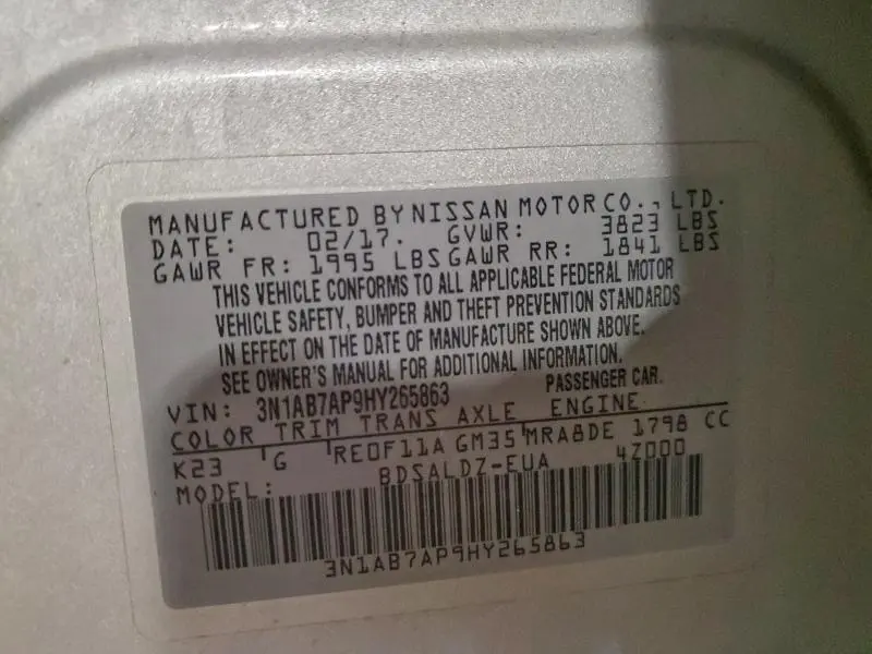 2017 NISSAN SENTRA S  