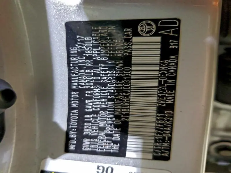 2018 TOYOTA COROLLA L  