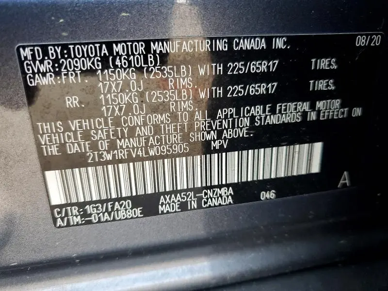 2020 TOYOTA RAV4 XLE  