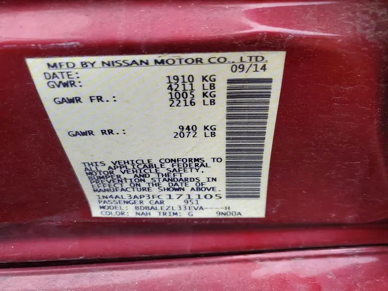 2015 NISSAN ALTIMA 2.5 S  