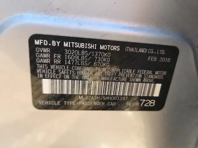 2017 MITSUBISHI MIRAGE ES