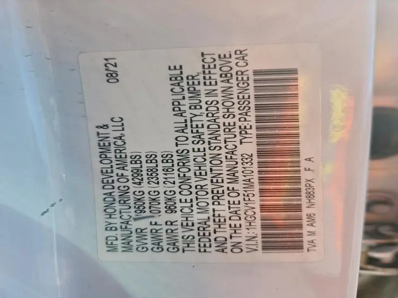 2021 HONDA ACCORD EXL  