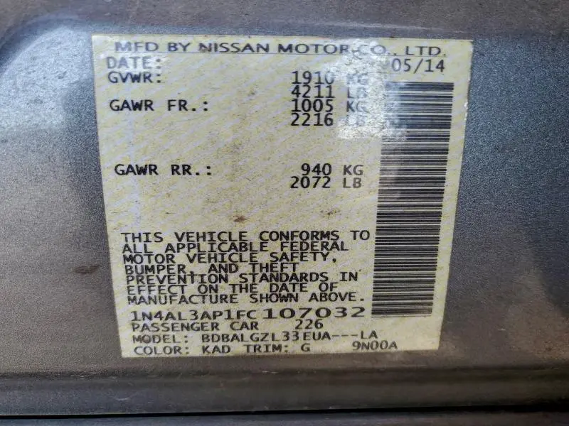 2015 NISSAN ALTIMA 2.5  