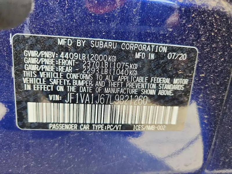 2020 SUBARU WRX LIMITED  
