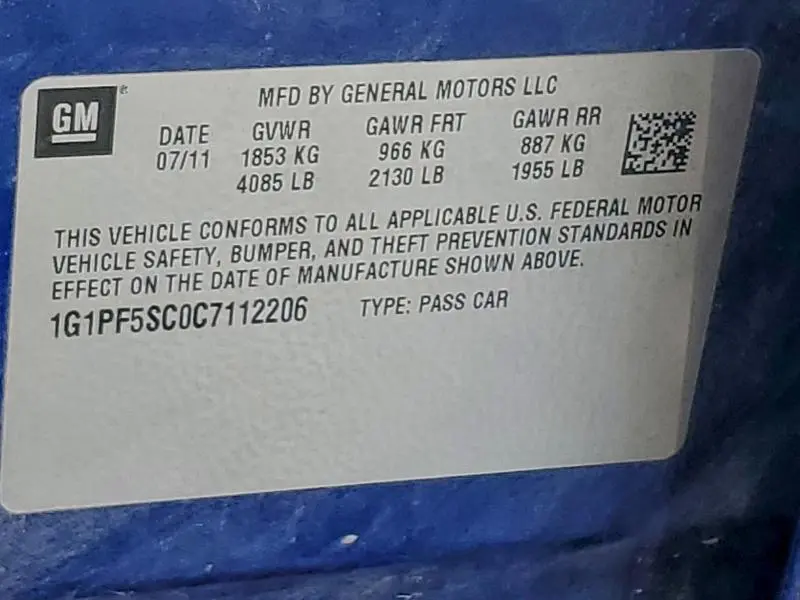 2012 CHEVROLET CRUZE LT  