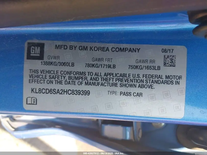 2017 CHEVROLET SPARK 1LT CVT