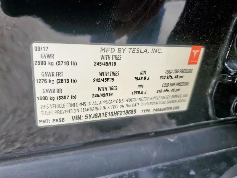 2017 TESLA MODEL S   