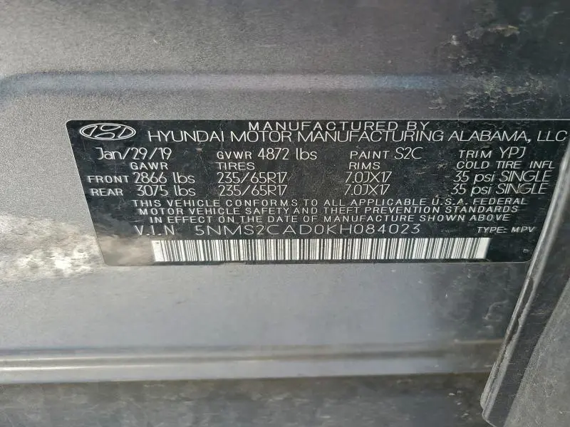 2019 HYUNDAI SANTA FE SE  