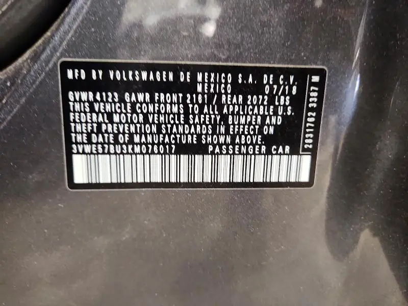 2019 VOLKSWAGEN JETTA SEL  