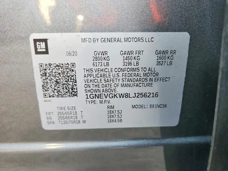 2020 CHEVROLET TRAVERSE LT  