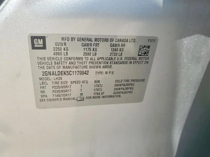 2012 CHEVROLET EQUINOX LT  