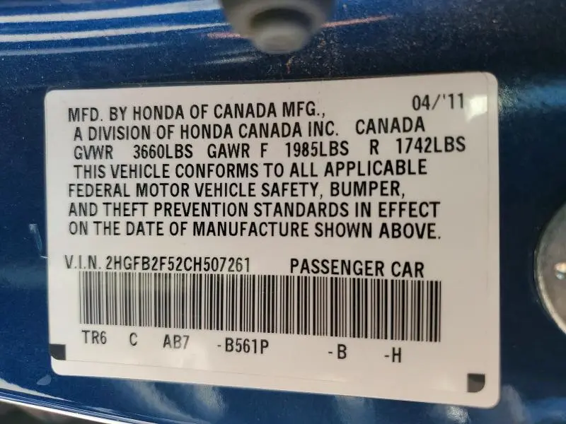 2012 HONDA CIVIC LX  