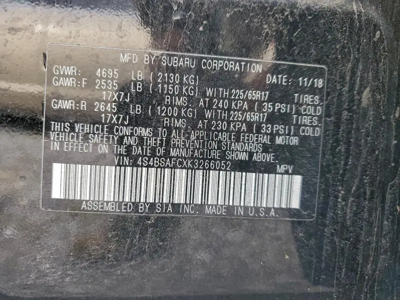 2019 SUBARU OUTBACK 2.5I PREMIUM  