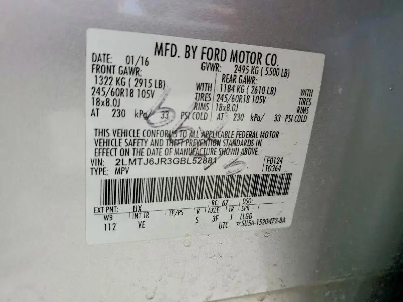 2016 LINCOLN MKX PREMIERE  