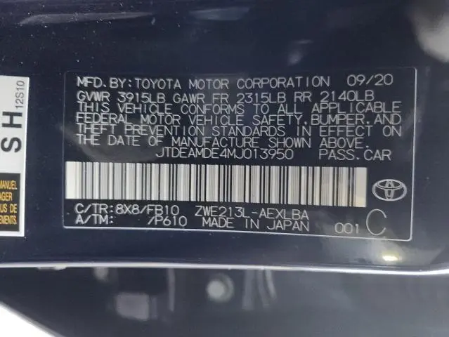 2021 TOYOTA COROLLA LE  