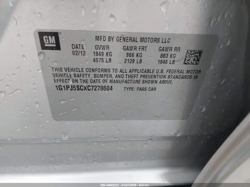 2012 CHEVROLET CRUZE ECO