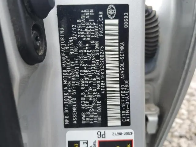 2012 TOYOTA CAMRY BASE  
