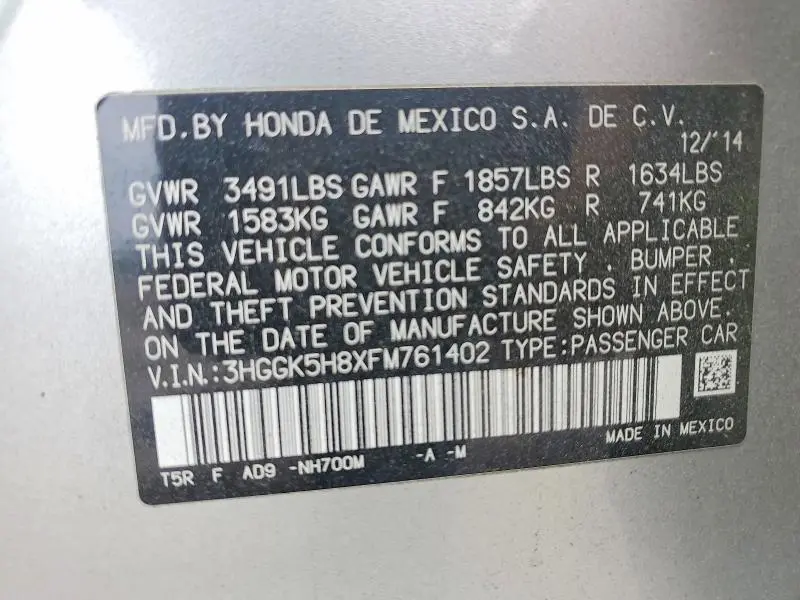 2015 HONDA FIT EX  